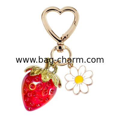 GUGEER Cute Strawberry Keychain,Bag Charms,Kawaii Heart Flower Daisy Key chains Accessories Decor for Girls Purse Gift