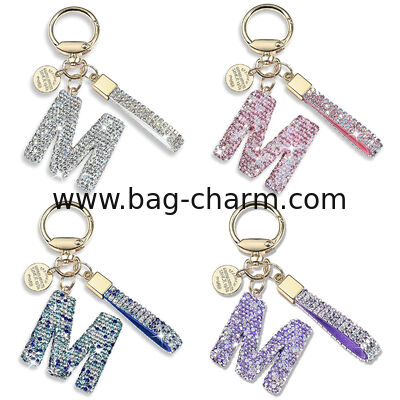 GUGEER Rhinestone Letter A-Z Keychain for Women Bag Charms Purse Charms For Handbags Metal Alphabet Initial Letter Keychain
