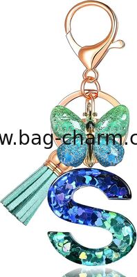 سلسلة مفاتيح بحروف أبجدية من GUGEER مع شرابة، حلقة مفاتيح شخصية بالحرف الأول للفتيات، هدية إكسسوارات قلادة للحقيبة