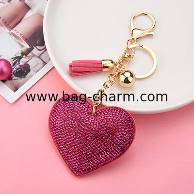GUGEER Rhinestone Heart Charm Keychain - Cute Bag Purse Handbag Accessories - Tassel Key Chain for Women Men