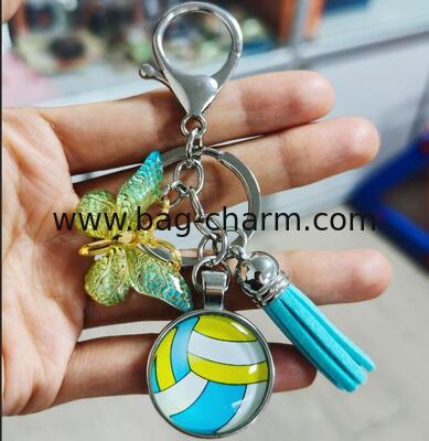 GUGEER Fashion Volleyball Bag Charms Letter Keychain Tassel Butterfly Pendant Key Ring for Purse Handbags Women Girl