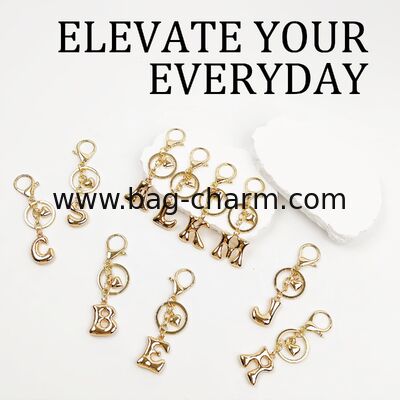 GUGEER Gold Bubble Heart, Cherry, Bow & More Designs Letter Initial Keychain Bag Charms – Cute Purse Charms for Handbags