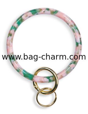 GUGEER  Key Ring Bracelet Wristlet Keychain Bangle Keyring for Women, Acetate Round Key Chain