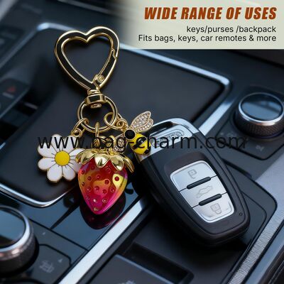GUGEER Cute Strawberry Keychain,Bag Charms,Kawaii Heart Flower Daisy Key chains Accessories Decor for Girls Purse Gift