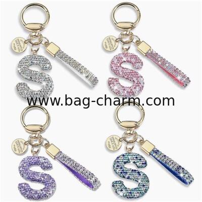 GUGEER Rhinestone Letter A-Z Keychain for Women Bag Charms Purse Charms For Handbags Metal Alphabet Initial Letter Keychain