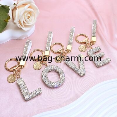GUGEER Rhinestone Letter A-Z Keychain for Women Bag Charms Purse Charms For Handbags Metal Alphabet Initial Letter Keychain