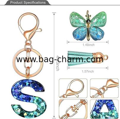 سلسلة مفاتيح بحروف أبجدية من GUGEER مع شرابة، حلقة مفاتيح شخصية بالحرف الأول للفتيات، هدية إكسسوارات قلادة للحقيبة