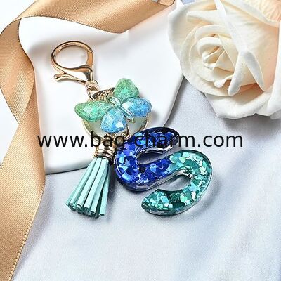 سلسلة مفاتيح بحروف أبجدية من GUGEER مع شرابة، حلقة مفاتيح شخصية بالحرف الأول للفتيات، هدية إكسسوارات قلادة للحقيبة