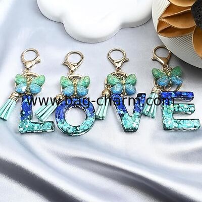 سلسلة مفاتيح بحروف أبجدية من GUGEER مع شرابة، حلقة مفاتيح شخصية بالحرف الأول للفتيات، هدية إكسسوارات قلادة للحقيبة