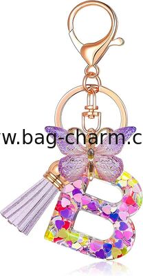 GUGEER Purple Initial Letter Keychain, Metal Alphabet Key Chain for Purse Handbag Decor, Birthday Gift for Women Girls