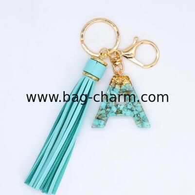 GUGEER Initial Letter Keychain Cute Resin with 2 PU Tassel, Letter Keychain for Backpack Charms, Initial Keychains for Women