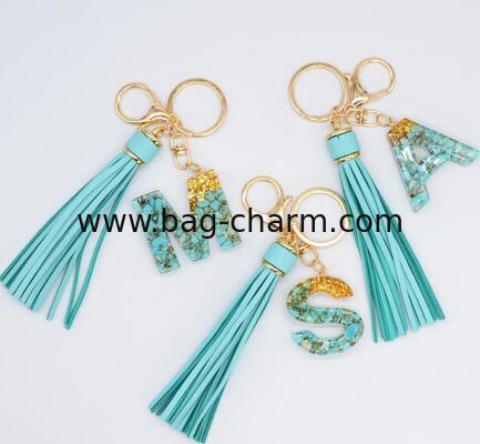 GUGEER Initial Letter Keychain Cute Resin with 2 PU Tassel, Letter Keychain for Backpack Charms, Initial Keychains for Women