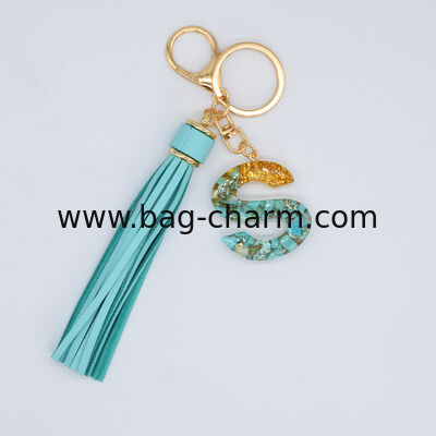 GUGEER Initial Letter Keychain Cute Resin with 2 PU Tassel, Letter Keychain for Backpack Charms, Initial Keychains for Women