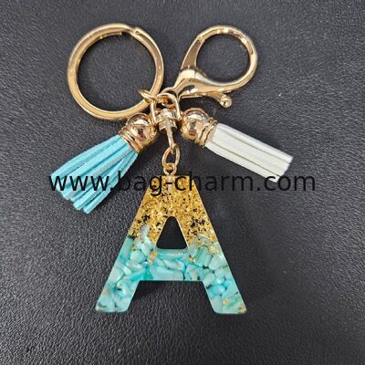 GUGEER Letter Keychain Charm Colorful Resin Initial Keychain with Double PU Tassel Stylish Accessory for Women Girls Backpacks Wallets