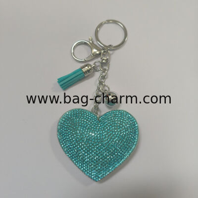 GUGEER Rhinestone Heart Charm Keychain - Cute Bag Purse Handbag Accessories - Tassel Key Chain for Women Men