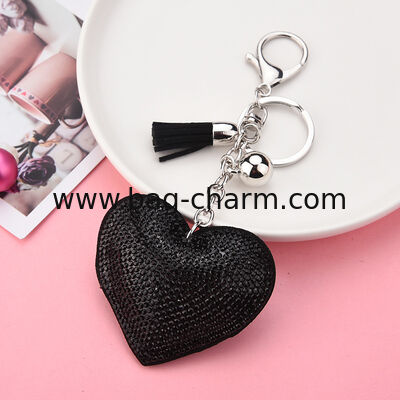 GUGEER Rhinestone Heart Charm Keychain - Cute Bag Purse Handbag Accessories - Tassel Key Chain for Women Men