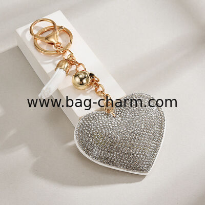 GUGEER Rhinestone Heart Charm Keychain - Cute Bag Purse Handbag Accessories - Tassel Key Chain for Women Men