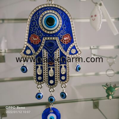 GUGEER Blue Evil Eye Glass Hanging Pendant Car Rearview Evil Eye Charm Ornament Turkish Greek Amulet Wall Decor Accessories for Good Luck Protection Energy Wedding Party Christmas Home (Fatima)
