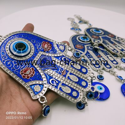 GUGEER Blue Evil Eye Glass Hanging Pendant Car Rearview Evil Eye Charm Ornament Turkish Greek Amulet Wall Decor Accessories for Good Luck Protection Energy Wedding Party Christmas Home (Fatima)