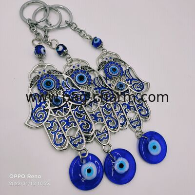 GUGEER Blue Evil Eye Keychains محفظة تعويذات معلقة على الحائط تعويذة لحظ جيد وحماية في المنزل