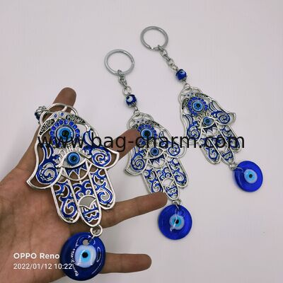 GUGEER Blue Evil Eye Keychains محفظة تعويذات معلقة على الحائط تعويذة لحظ جيد وحماية في المنزل