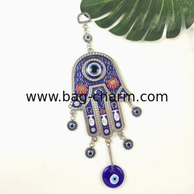 GUGEER Fatima Bag Charms Purse Charms Hanging Hand of Fatima Blue with Turkish Eye Decorative Door and Window Amulet Protector for Home Ornament and Practical for Wall and Office